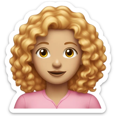 White woman with strawberry blonde curly hair in a pink shirt sticker