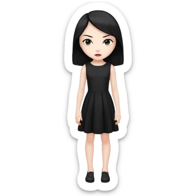 fille  en entier cheveux mi long noir et lisse super mechant sticker