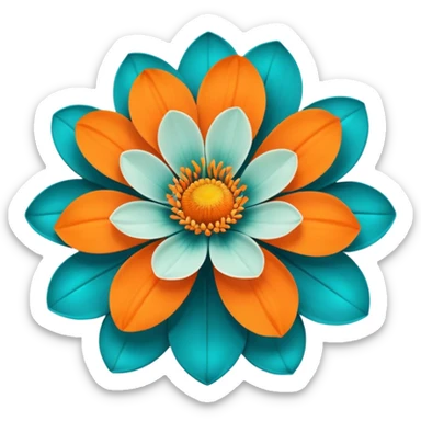 beautiful flower with teal petals and orange center sticker