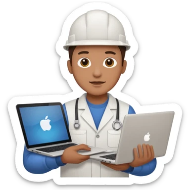 A technician with a laptop sticker