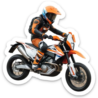 Man in full face helmet doing wheelie on ktm 500  sticker