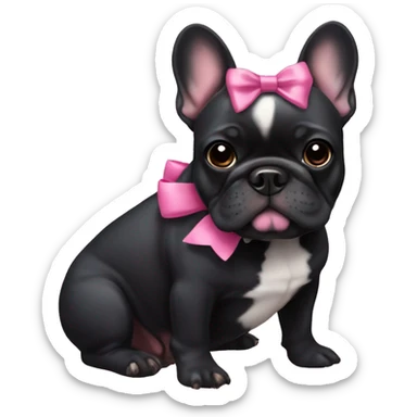 black french bulldog with a pink bow sticker