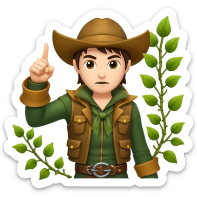forest rogue character pointing finger guns made of vines sticker