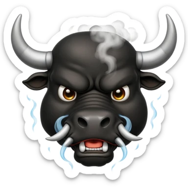 Emoji of an angry black powerful bull with steam coming out of its nose sticker