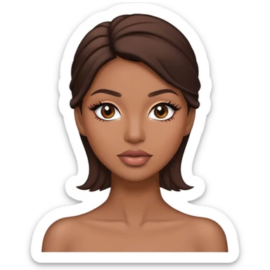 Medium light brown skin woman with dark brown hair, lashes and nude lip color sticker