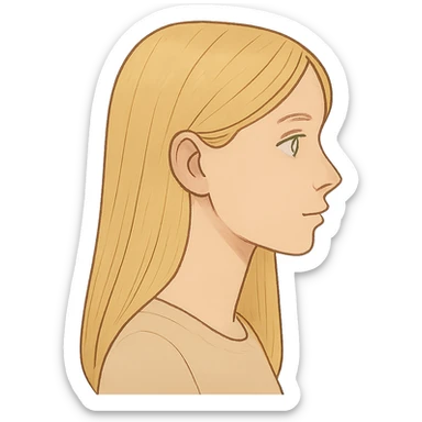 blonde girl with blue eyes, straight hair, side profile, general illustration style sticker