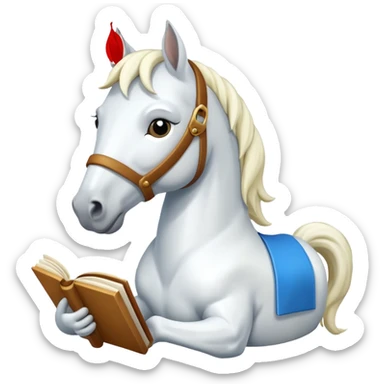 white horse with book sticker