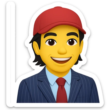 Transform the man in the reference image into a clear, bold, and expressive emoji-style character similar to standard Apple-style emojis. Focus on simplicity, bright colors, and expressive facial features typical of emoji design. sticker