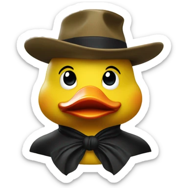 yellow rubber duck with a zorro hat sticker
