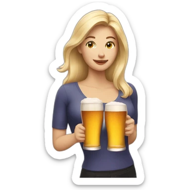 blonde woman holding two beers sticker