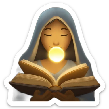 UNA HEBREA LELLENDO UNA BIBLIA Y SIENDO HILUMINADA CON UNA LUZ CELESTIAL  sticker