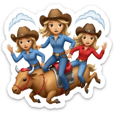 Three girls riding mechanical bulls in a tornado sticker