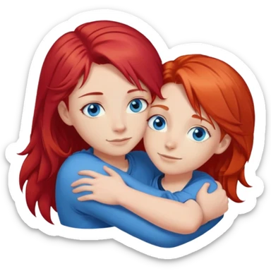 Создай стикер, где пара. Девушка с рыжими волосами, синими глазами, а парень со светлыми волосами, и синими глазами, обнимаются sticker