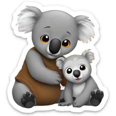 Koala snuggles with brown bear at a fireplace sticker