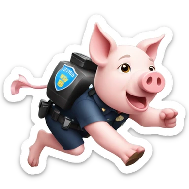 pig in police outfit running from plastic jug sticker