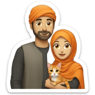Hijabi woman with a arab man with a ORANGE CAT sticker