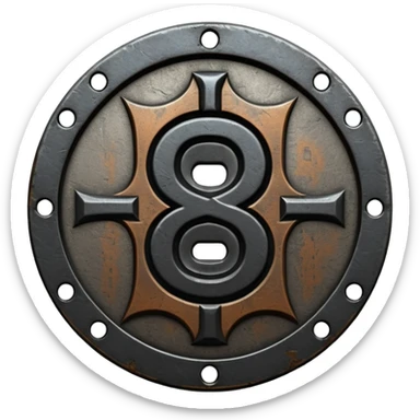 Minimal emoji, gothic metal coin made of black steel, engraved number 8 at the center, ancient industrial aesthetic, worn metal texture, no glow, no neon, flat emoji design, centered, transparent background sticker