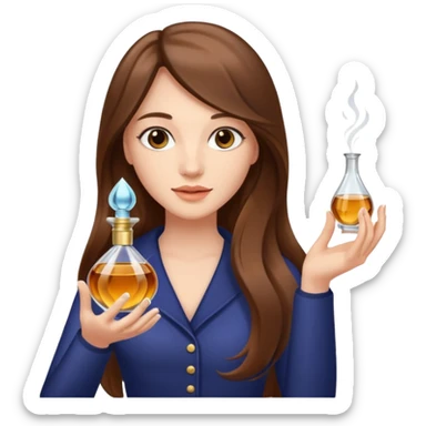 Half body pretty long hair woman holding 1 parfume sticker