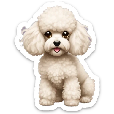 Scruffy off white toy poodle with long ears sticker