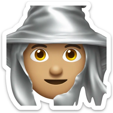 Person wearing a tin foil wizard hat sticker