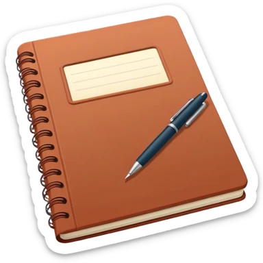 Open copybook and pen in dark terracotta color  sticker