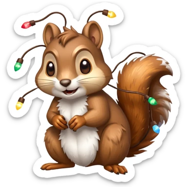 deranged squirrel covered in Christmas lights with snow  sticker