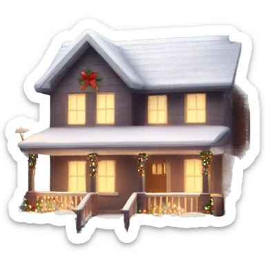 house with cozy Christmas lights and snow sticker