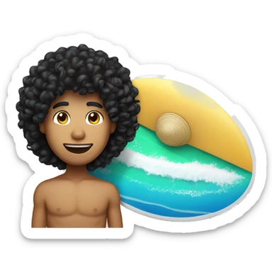 curly black hair light skin surfer with a sombrero  sticker
