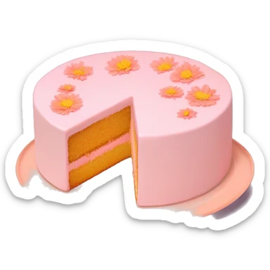 light pink and light orange cake on peach colored plate with light pink mums and cosmos and zinnias sticker