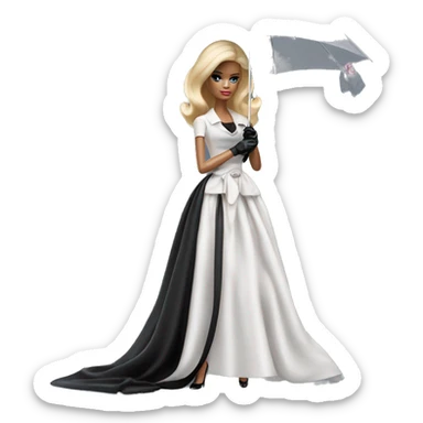 Stunning in the Spotlight Barbie, blonde teen Enid Sinclair,drying tears with handkerchief, show full body,accessories  gloves, funeral veil,covering face holding umbrella  sticker