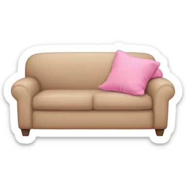 A pretty beige couch with a pink blanket sticker