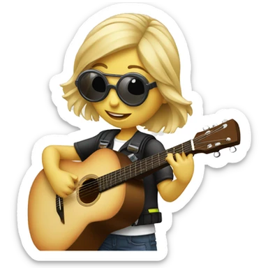 blonde girl with pilot goggles playing acoustic guitar sticker
