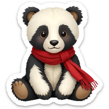 White Jellycat Andean bear cub stuffed plush wearing a red scarf sticker