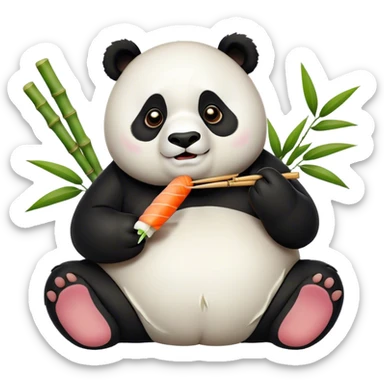 A fat panda eating sushi  sticker