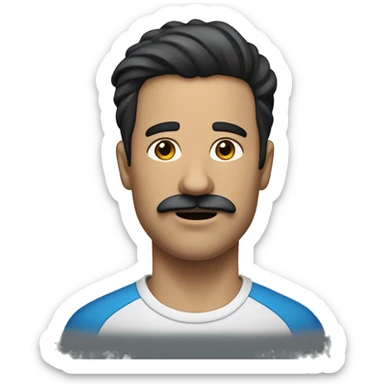 The individual is recognized by his dark hair combed to one side, a medium-sized mustache trimmed to fit within the width of his nose, and his often stern or intense expression. His eyes were known to be a shade of blue. sticker