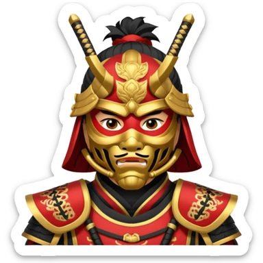 Samurai with black red and gold armor and they have a detailed mask covering their mouth sticker
