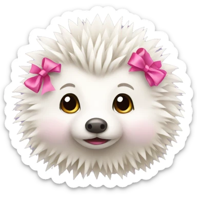 White hedgehog with pink bow sticker