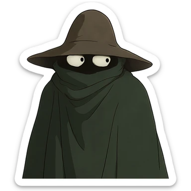 ghibli style mysterious character with shifty eyes sticker