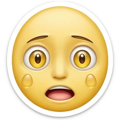 crying emoji with eyes open wide, visible eye bags, yellow emoji, visible teeth, stretched out mouth sticker