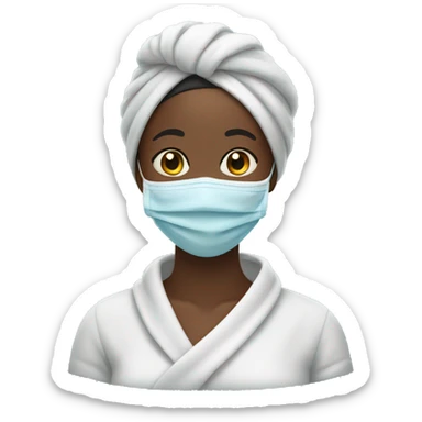 Black woman smiling with a face mask on and a towel covering her hair  sticker