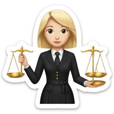 woman lawyer blanche et blonde avec des cheveux mi-long; elle est habillée avec une longue robe noire et une cravate blanche; elle soutient fièrement la balance de la justice  sticker