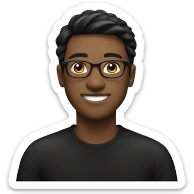 young man with a ivory white and a friendly, confident smile. He has short dark hair and is wearing round glasses. He's dressed in a plain black t-shirt and has his arms crossed sticker