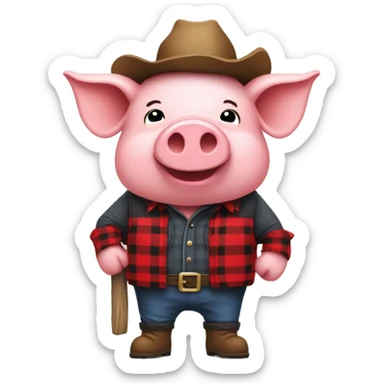 Pig standing up with a red lumberjack outfit sticker
