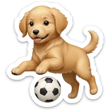 Golden retriever puppy playing soccer sticker