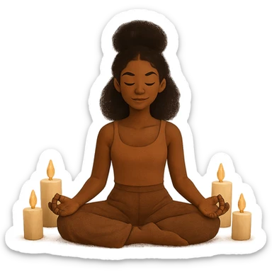 self care aesthetic, black girl with brown skin, meditating with candles, peaceful and calm vibe sticker