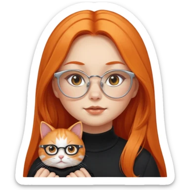 girl with chubby cheeks, very long orange hair, and silver cat-eye glasses. Black clothes sticker