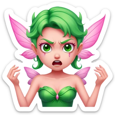 pink fairy in green dress anger sticker