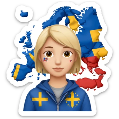 Europe styled student. Europe map with flags inside of the map is on the background  sticker