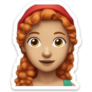 Girl with red hair and brown eyes with christmas hat sticker