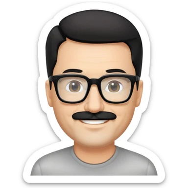 đàn ông 50 tuổi, da trắng, có râu ria đen. đeo kính đen, mắt kính trong suốt, tóc đen ngắn, cười mỉm sticker